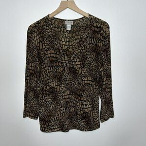 Chicos Travelers Animal Print Brown Black Size 1 Medium Women’s Top
